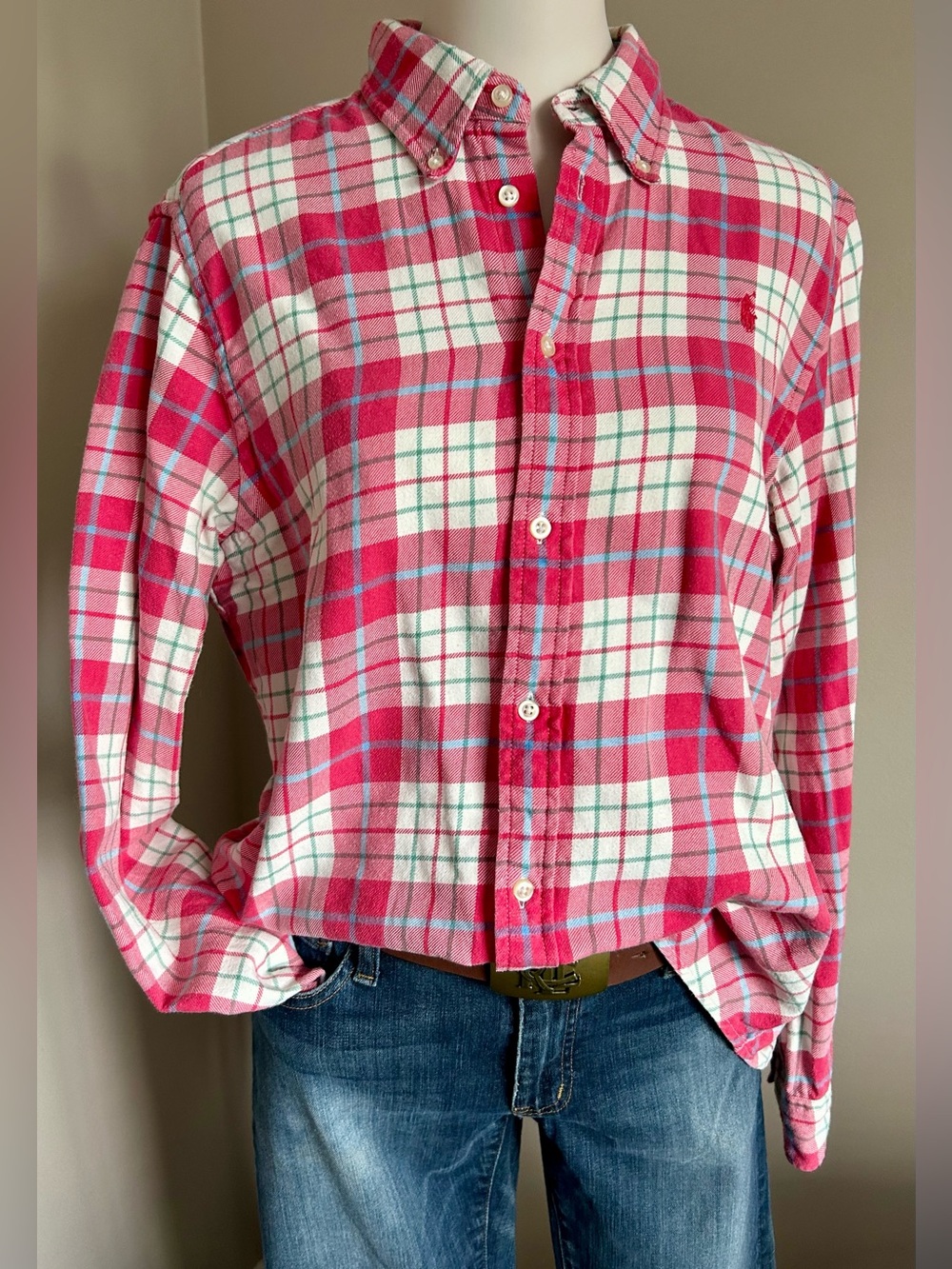 Ralph Lauren Pink Plaid Classic Button-Down Collar Shirt